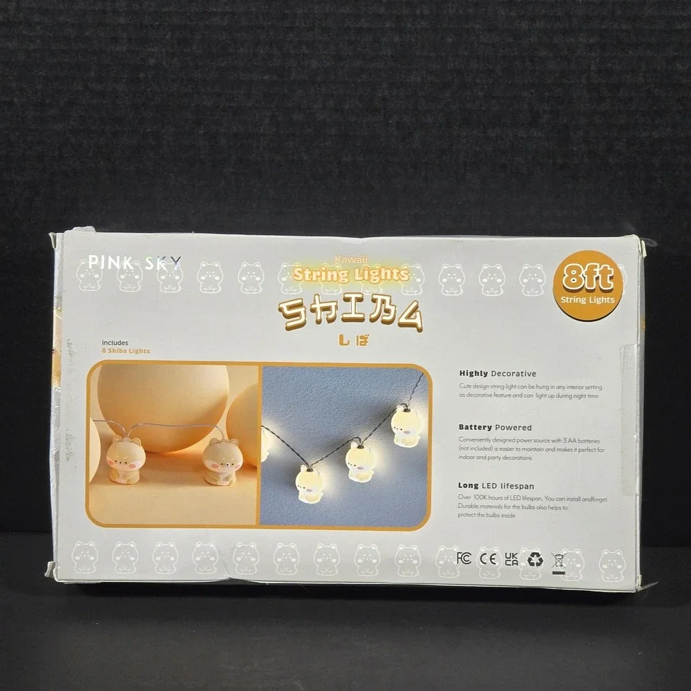 Pink Sky Kawaii Shiba Inu Dog LED String Lights 8ft‎ Battery Operated Open Box
